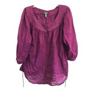 EUC dark purple tunic top w waist tie
